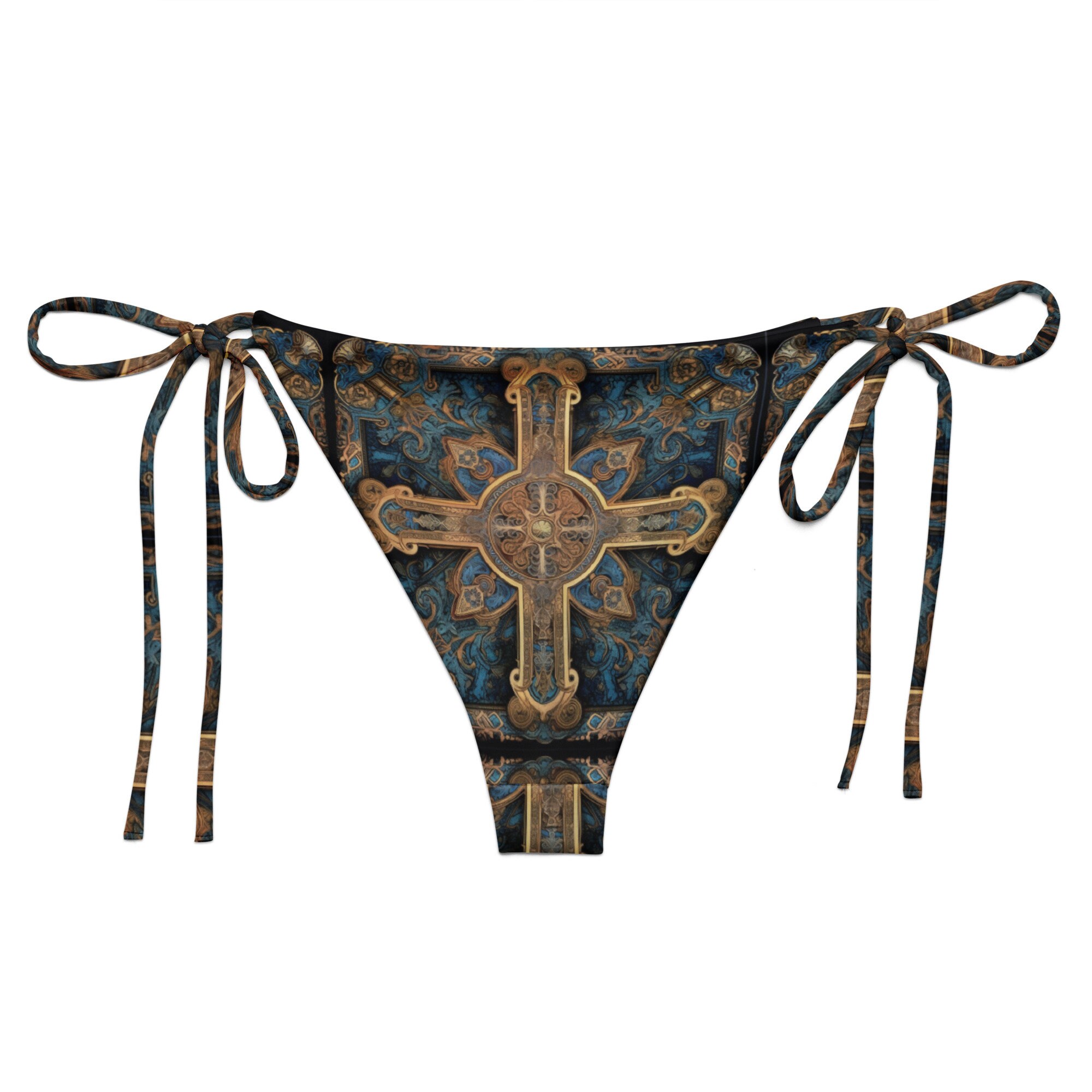 Bandana Cross Rococo Art Cobalt Blue String Bikini Bottom Beachgoers ...