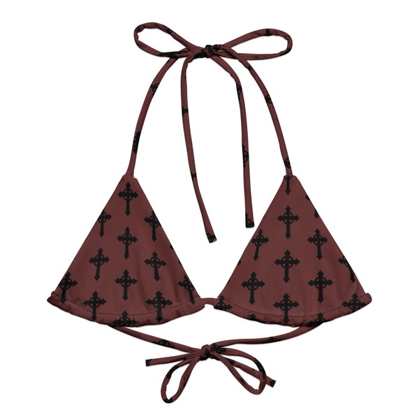 Christian Cross String bikini top Jesus Christ Burgundy Maroon Gothic Beach Style Poolside Vacation Club Dark Red