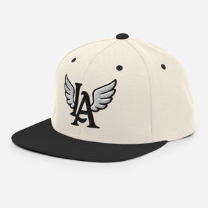 LA Angel Wings Snapback Hat Embroidered – White & Gray Minimal Streetwear Headwear with Wing Design