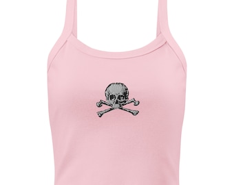 Skull Crossbones Women's Micro Rib Tank Top – Embroidered Gothic