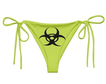 Biohazard String Bikinihöschen Lime Schwarz Y2K Zombie Apocalypse Grunge Gothic Goth Edgy Rave Cyber Poolside Beach Travel