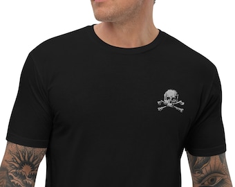 Skull and Crossbones Embroidered T-Shirt – Gothic Skull Shirt, Pirate Punk Cotton Tee