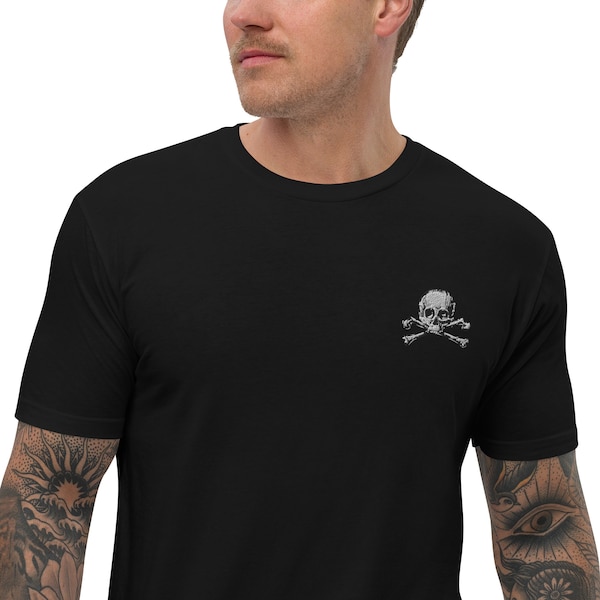 Skull and Crossbones Embroidered T-Shirt – Gothic Skull Shirt, Pirate Punk Cotton Tee