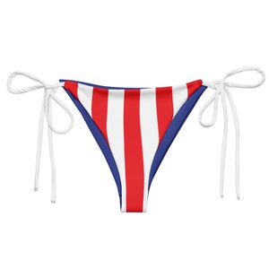 US String Bikini Bottom USA United Staes of America Red White Stripes Poolside Beachwear Vacation Spa Travel USA Party Fun Set Swimwear