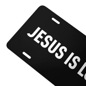 Jesus Is Lord Vanity License Plate – Bold Black & White Christian Car Tag Message