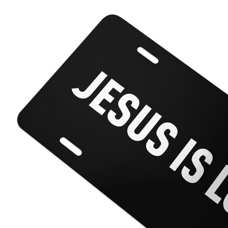Jesus Is Lord Vanity License Plate – Bold Black & White Christian Car Tag Message