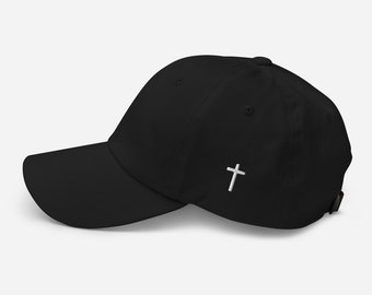 Mini Cross Dad Hat – Minimal Embroidered Christian Symbol Cap, Faith-Based Everyday Headwear