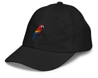 Macaw Embroidered Youth Baseball Cap – Parrot Bird Kids Hat, Tropical Animal Cap