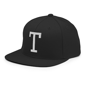 Letter T Snapback Hat – Embroidered Varsity Initial Cap, Minimal Alphabet Monogram Flat Brim Hat