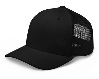 Canada Maple Leaf Trucker Hat – Minimal Black Embroidered Canadian Cap