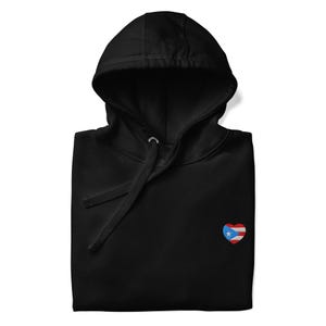Puerto Rico Heart Flag Unisex Hoodie Embroidered – Boricua Pride Sweatshirt With Minimal Heritage Stitch