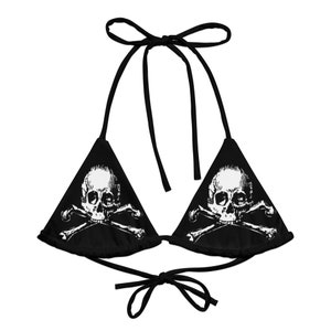 Totenkopf & Crossbones String Bikini Top - Gothic Schwarze Bademode, Punk Beachwear