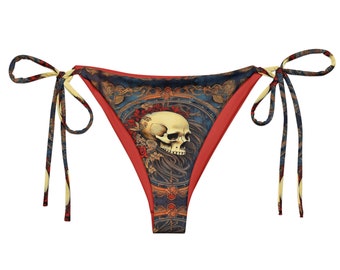 Bas de bikini string recyclé bandana tête de mort rococo Art « Momento Mori » - 06