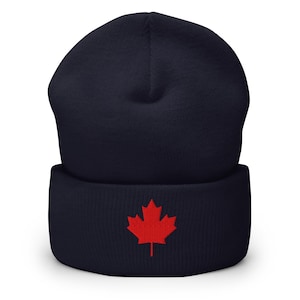Canada Maple Leaf Cuffed Beanie Embroidered Essential Canadian Pride Outwear Outdoor Cozy Headwear
