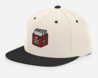 Milk Crate Vinyl Record Snapback Hat Embroidered DJ Flat Bill Cap Retro Music Collector Gift