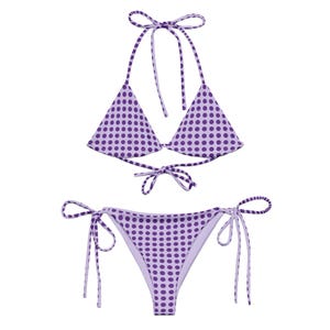 Purple Polka Dot String Bikini All-Over Print – Recycled Retro Swimwear, Playful Vintage Bikini Set for Summer