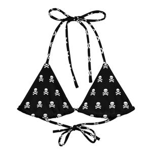 Jolly Roger String Bikini Top - Totenkopf Gothic Bademode, Black Alt Beachwear