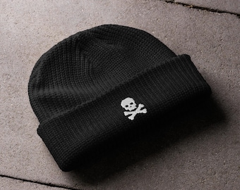 Jolly Roger Fisherman Beanie Embroidered Skull & Crossbones – Pirate Knit Cap for Rebel Style