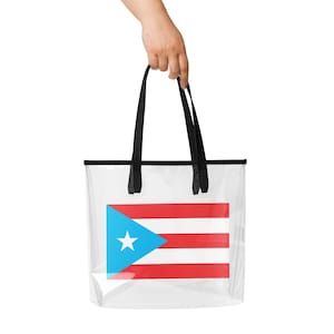 Puerto Rico Flag Clear Tote Bag Graphic Print – Light Blue, Red & White Travel Beach Tote Gift