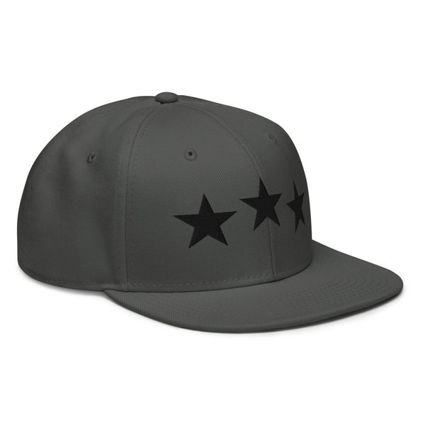 3 Star Black Embroidered Gray Snapback Hat Street Goth Baseball Sportswear Cap Gothic Triple Black Stars Trinity Occult Y2K 90s 00s Skater