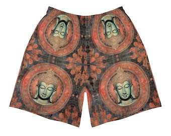 Buddha Rococo Art Herren-Sportshorts, kultureller Chic, Strandmode, Boho-Shorts, Boho-Spiritualität