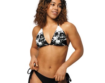 Skull & Bones String Bikini All-Over Print – Gothic Recycled Swimwear for Punk, Pirate, Metal Vibes