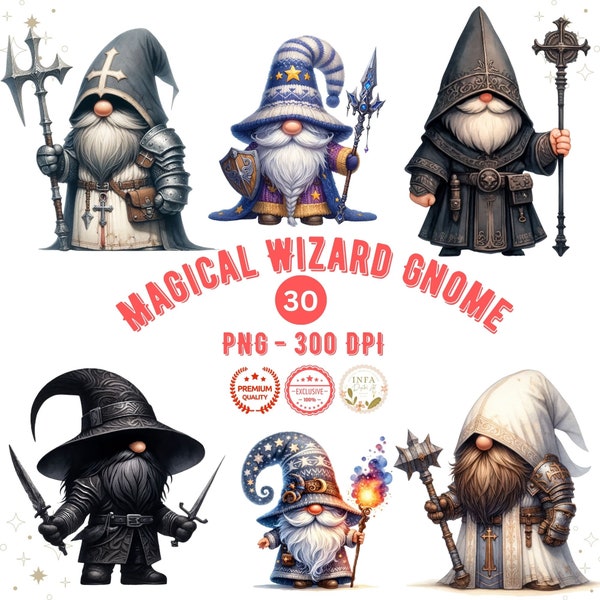 Watercolor Magical Wizard Gnome Clipart Bundle, Gnome Png, Whimsical Gnome Clipart, Nursery Decor, Wizard Magical Gnomes, Gnomes Sublimation