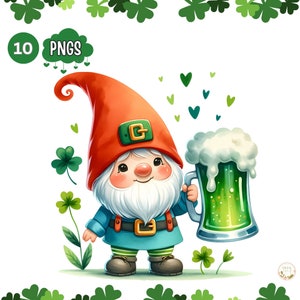 Colección de imágenes prediseñadas de elementos del día de San Patricio de gnomos1, paquete de imágenes prediseñadas de gnomos, gráficos PNG de gnomos, sublimación de gnomos, fondo transparente