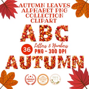 Watercolor Autumn Leaves Alphabet Collection Clipart, Autumn Leaves PNG, Alphabet PNG, Font PNG Clipart, Sublimation, Commercial Use