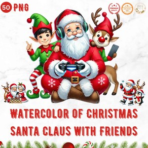 Aquarell von Weihnachtsmann mit Freunden Bundle Clipart, Weihnachtsmann PNGs, Weihnachtsgeschenk PNGs, Sublimation, PNGs hohe Qualität, kommerzielle Nutzung