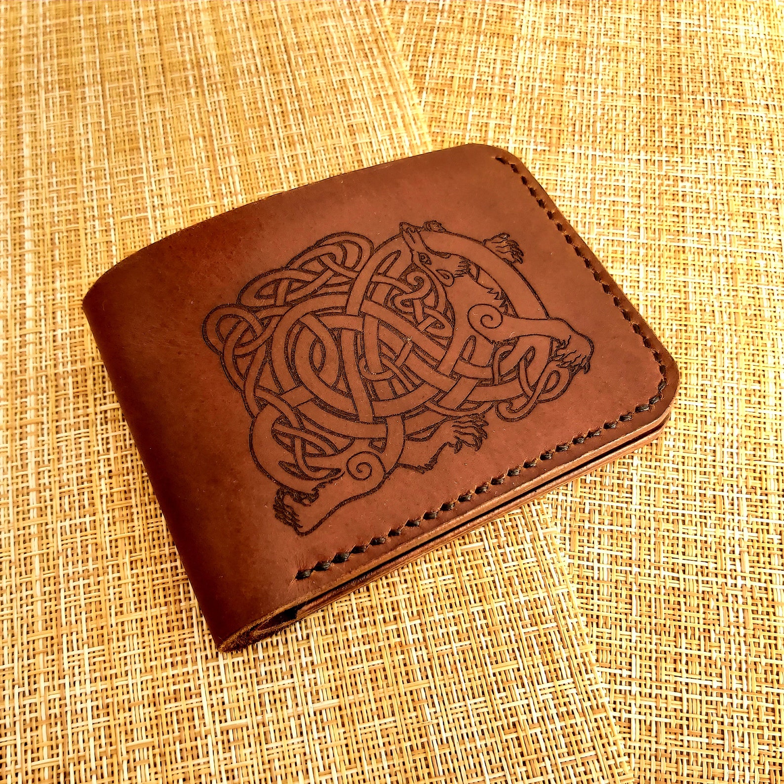 Handmade Leather Bifold Wallet With Laser Engraving of the Etsy