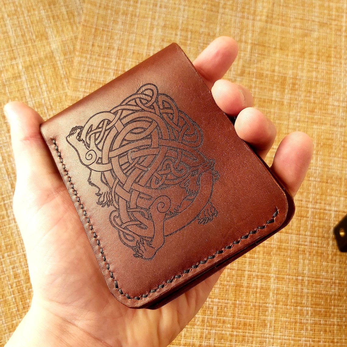 Handmade Leather Bifold Wallet With Laser Engraving of the Etsy