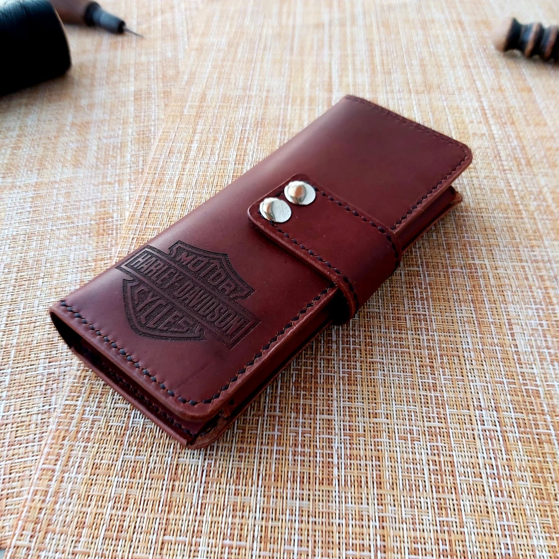 Handmade long wallet Harley Davidson made of genuine leather. Etsy