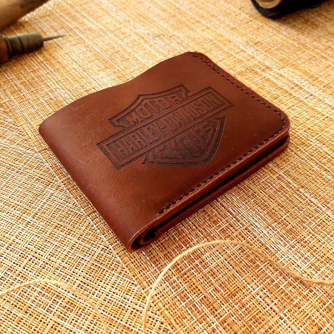 Handmade. Harley Davidson Genuine Leather Wallet. Bourbon Etsy