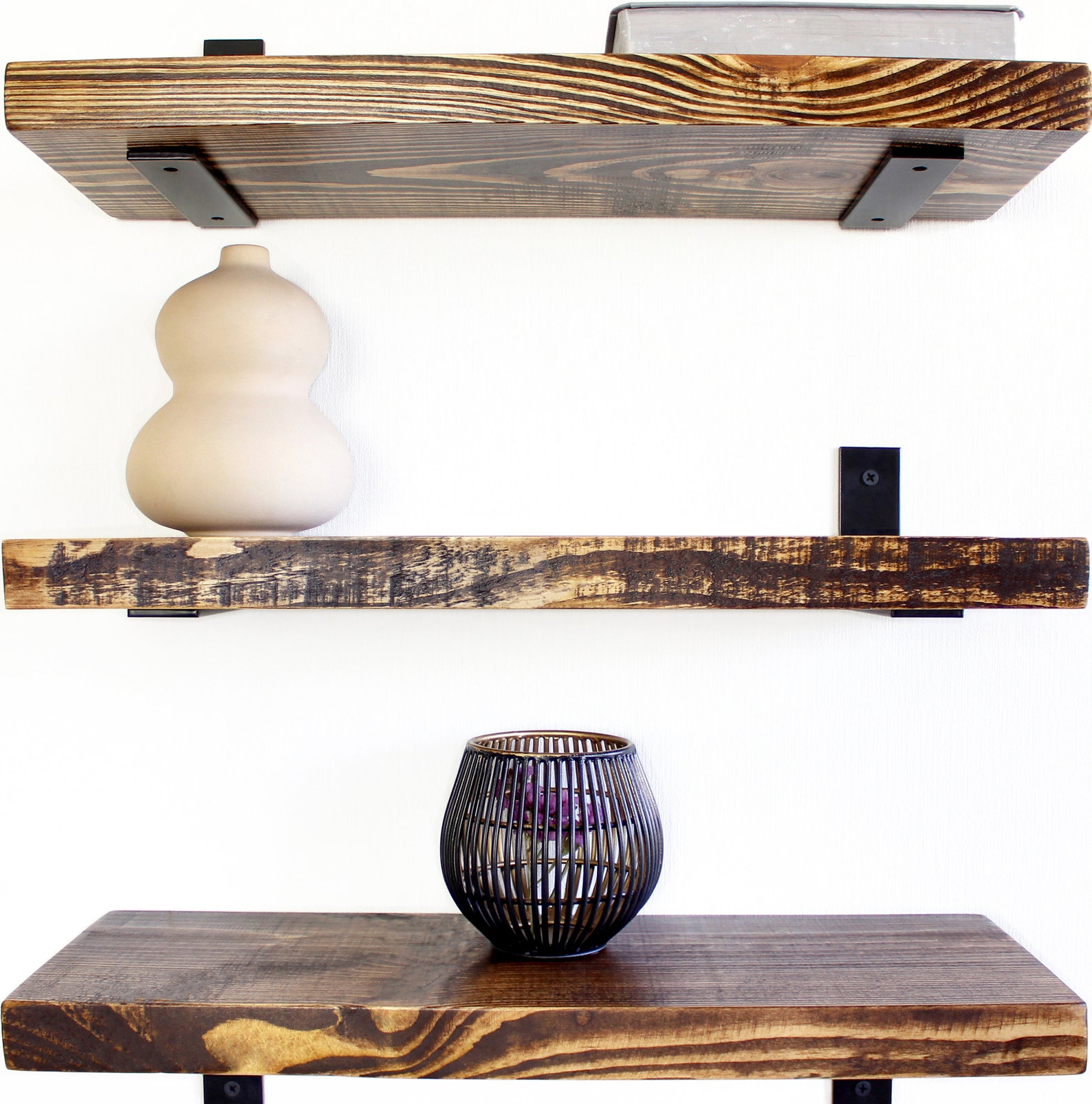 Set Of 3 Industrial Floating Shelves 17 x 6 inch Wood Etsy