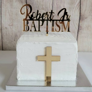 Baptism Acrylic Cake Topper / Cross and Name Cake Topper / Gold Acrylic Cross Cake Topper/ Baptism Cake Topper