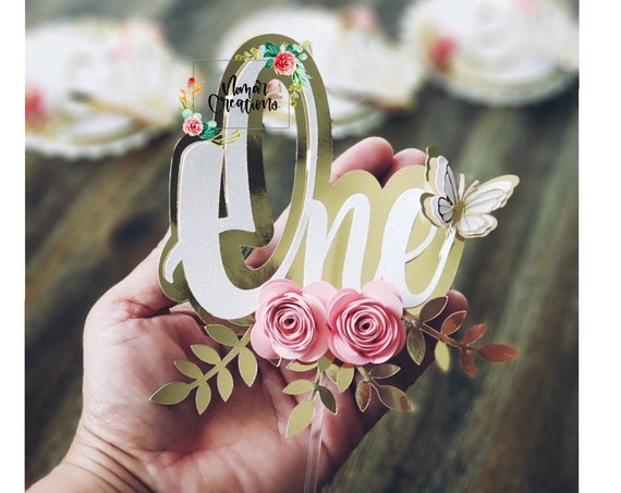 First Birthday Floral Cake Topper / First Birthday Cake Topper