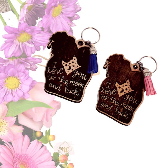 Mom and Son Wood Key Chain, Mom and Daughter Wood Key Chain , Gift For Mom, I love you to the moon and Back, Mothers Day Wood key Chain