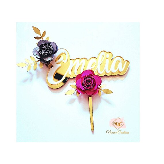 Acrylic Birthday Floral Cake Topper / Acrylic Birthday Cake Topper / Acrylic Name Cake Topper
