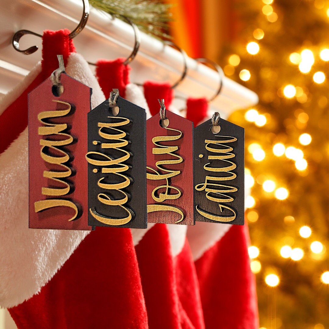 Wood Gift Tag Name, Stocking Personalized Tags, Custom Christmas Tags