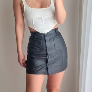 Mini Leather Skirt / Leather Skirt / Mini Skirt / Sexy Mini Skirt / Pocket Skirt / High Wast Genuine Leather Short Skirt / Snap Button Skirt