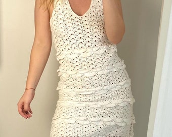Handmade White Knit Midi Dress | Crochet Beach Wedding Resort Wear - Etsy
