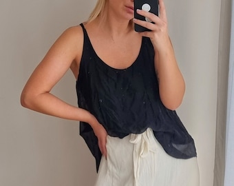 Italian Silk Blouse / Flowy Silk Blouse / Spaghetti Strap Silk Blouse / Silk Top / Classy Silk Blouse / Light Material Summer Blouse / Silk