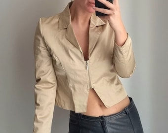ROBERTO CAVALLI Jacket / Golden Jacket / Cropped Jacket / Copped Blazer / Zipper Jacket / Roberto Cavalli / Designer Jacket / Cavalli Blouse