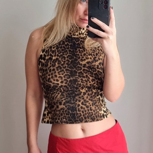 Made in France Leopard Print Blouse / Animal Print Blouse / Tiger Print Blouse / Turtleneck Leo Top / Turtleneck Blouse / Boho Leopard Top