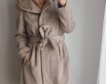 Ivo Nikkolo Wool Blend Coat / Wool Blend Winter Coat / Wool Coat / Hooded Winter Coat / Belted Wool Coat / Designer Coat / Gray Wool Coat