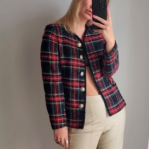 Clasic Jacket / Red Checked Blazer / Checked Suit Blazer / Textured Jacket / Tweed Jacket / Red and Black Tweed Blazer / Chanel Style Jacket