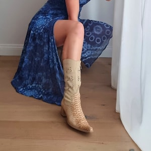 Beige Leather Western Cowboy Boots / Cowgirl Shoes / Western Boots / Suede Leather Western Boots / Snake Print Boots / Modern Cowgirl