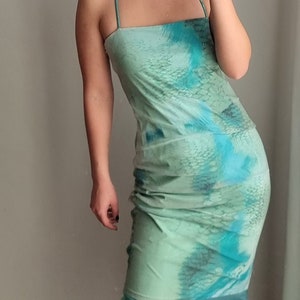 Roberto Cavalli Dress / Roberto Cavalli / Mermaid Dress / Just Cavalli Dress / Cavalli Y2K Dress / Sheer Dress / Aqua Blue Cavalli Dress