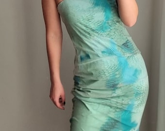 Roberto Cavalli Dress / Roberto Cavalli / Mermaid Dress / Just Cavalli Dress / Cavalli Y2K Dress / Sheer Dress / Aqua Blue Cavalli Dress